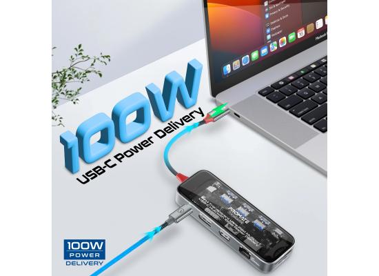 Promate TransHub-Mini 8-in-1 Transparent Ultra-Fast Multi-Port USB-C Hub with 100W PD